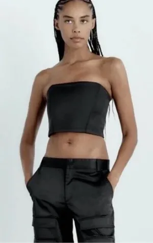 Zara Black Strapless Crop Top with Structured Fit thumbnail 1
