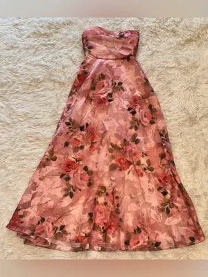 NEW Dessy Collection Alden Floral Jacquard Strapless Organza Gown sz 2 thumbnail 5