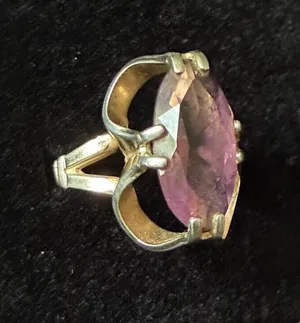 Vintage Joseph Esposito 14k GEP Purple Marquis Crystal Ring thumbnail 1