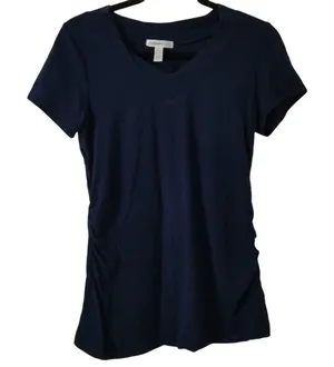 Ambiance Maternity Navy V-Neck Short Sleeve Maternity T-Shirt L Cotton Blend Str thumbnail 1