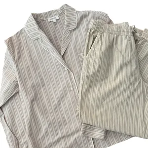 Haven Well Within Striped Cotton Pajama Set Size S Tan thumbnail 1