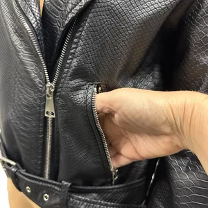 Copperose Crocodile Embossed Black Faux Leather Moto Zip Up Jacket Womens Medium thumbnail 8