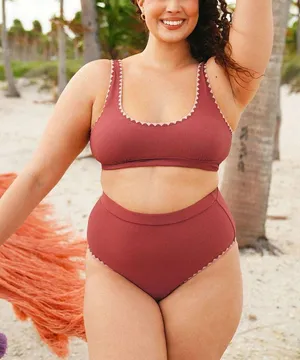 Berlook Contrast Stitch Longline Plus Size Bikini Set Pink thumbnail 3