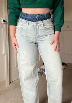 Target High Rise Blue and White Jeans thumbnail 1