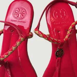 Tory Burch Miller Braided Pink Patent Leather Thong Ankle Strap Sandals 6M thumbnail 3
