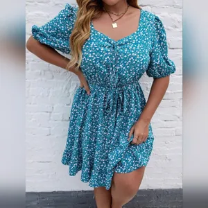 SheIn Blueditsy floral dress summer dress 4x light weight Aqua fits 2x thumbnail 2