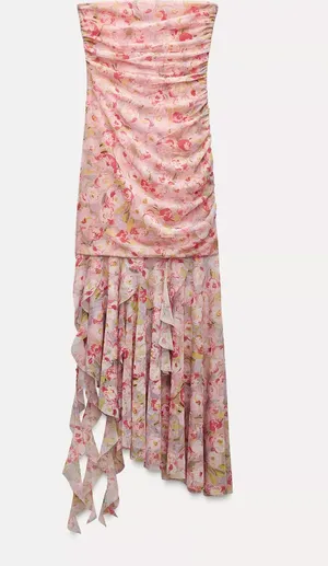 ZARA Pink Floral Midi Dress thumbnail 1