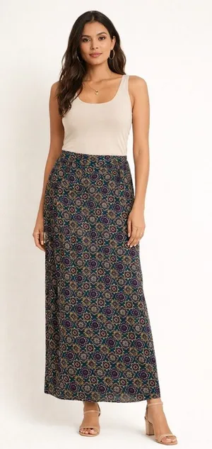 Melrose Studio Maxi Skirt Vintage Side Button Closure Size 12 Paisley Geometric thumbnail 1