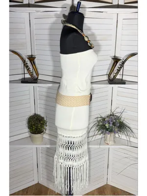 Vintage Y2K cotton knit dress strapless fringes boho coquette coastal cowgirl S thumbnail 4