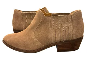 Lucky Brand Tan Suede Leather Ankle Booties 7.5 Western Boho Block Heel Boots thumbnail 1