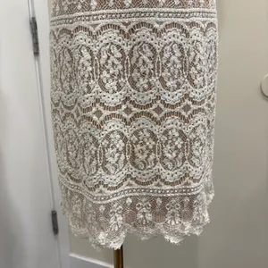 VTG 90s NiteLine White Lace Beaded Tan Mini Dress 2‎ Bridal Goth Witchy Coquette thumbnail 5