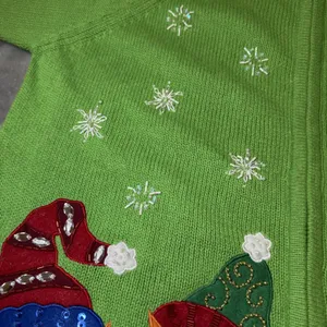Tiara International Womens Size Large Christmas Cardigan Green Snowman Beaded thumbnail 12