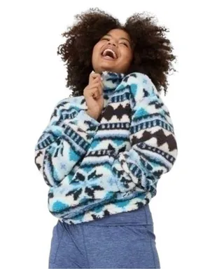 Aerie Offline Oversized Aztec Fleece Sherpa Quarter Zip Pullover size Medium thumbnail 1