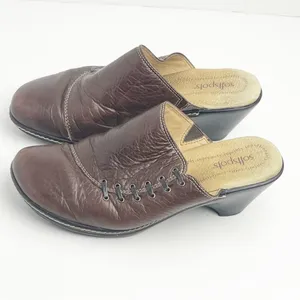 SOFTSPOTS Brown Soft Leather Lace Detail Slip On Mules Size 9.5W thumbnail 7