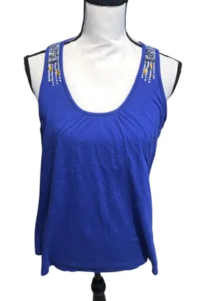 INC International Concepts Vibrant Blue Tank Top Bra Lined Sequins Gems thumbnail 1