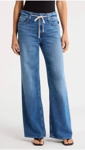 PAIGE Zoey Wide Leg Jeans Blue Coastline Drawstring High Rise 26 thumbnail 1