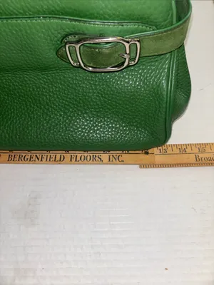 Cole Haan Vintage Green Leather Handbag Silver Hardware Suede Detail Preloved thumbnail 12
