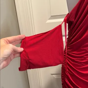 AQUA One Shoulder Ruched Bodycon Mini Dress Red Formal Glam NWT‎ L thumbnail 5