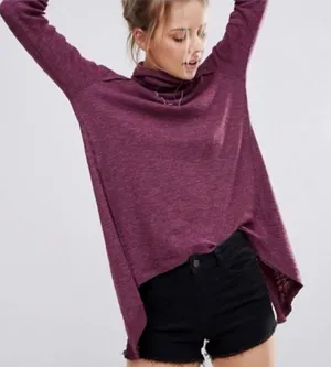 Free People Split Back Turtleneck in Plum Size XS thumbnail 1
