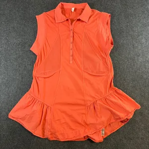 Daily‎ Practice Anthropologie Sleeveless Polo Tunic Ruffle Hem Coral Orange XS thumbnail 1