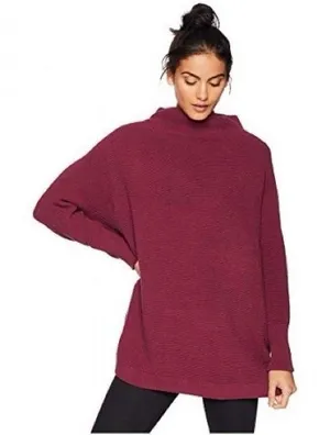 Free People Oversized Ribbed Turtleneck Sweater in Burgundy thumbnail 1