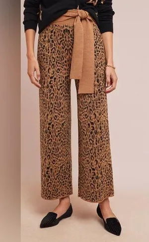 Anthropologie MOTH Leopard Sweater-Tie Knit Trousers S thumbnail 1
