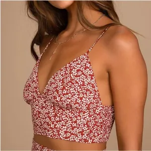 Lulus Crop‎ Top Women Large NWT Summer Romance Rust Brown Microfloral Tank Top thumbnail 3