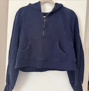 lululemon athletica Navy Cropped Half-Zip Hoodie Sweater thumbnail 1