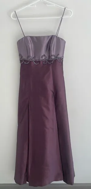Marisa Baratelli Thai Silk Beaded Gown Spagetti Straps/Strapless Plum Mauve 2 thumbnail 1