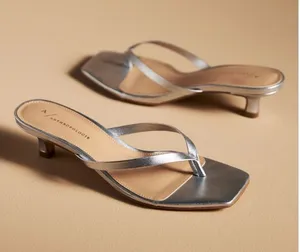 Anthropologie Silver Thong Kitten Heels thumbnail 1