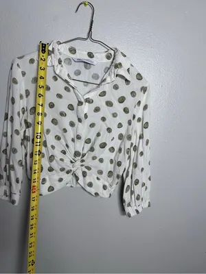 Zara Women 3/4 Sleeve White Dotted‎ Blouse Twisted Cropped Top size XS thumbnail 6