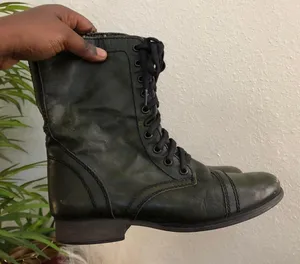 Green Troopa Military Style Combat Biker genuine leather lace-up boots Ankle Booties Grunge Goth Punk Rock Women 7M thumbnail 3