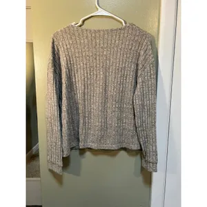 Women's Sz Medium Button Front Cardigan Heather Gray Oatmeal Ribbed Soft Pockets thumbnail 6
