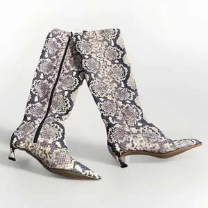 NWOB Gianni Bini Sz 7.5 M Gianna Snake Print Leather Kitten Heel Tall Boots thumbnail 4
