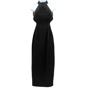 Y2K Beaded Halter Prom Dress Sz 0 Open Back Glam Vampy Gala Formal Full Length thumbnail 3