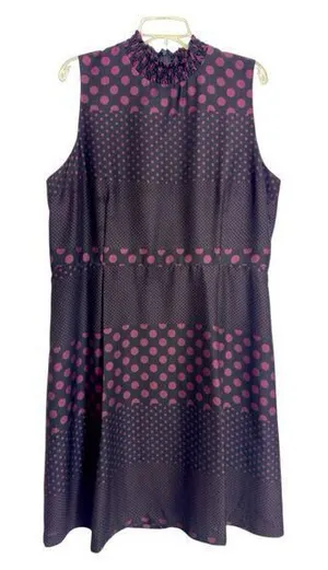 Who What Wear Dark Polka Dot Sleeveless Midi‎ Dress XXL Smocked Whimsical Retro thumbnail 1