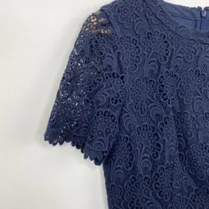 Club Monaco Navy Blue Lace‎ Embroidered Short Sleeve Mini Dress Womens Size 2 thumbnail 3