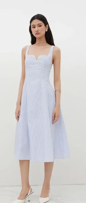 Cider Square Neck Stripe Ruffle Hem Midi Dress thumbnail 1