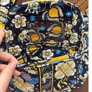 Vera Bradley Retired Ellie Blue & Yellow Floral Paisley Round Crossbody Purse thumbnail 2