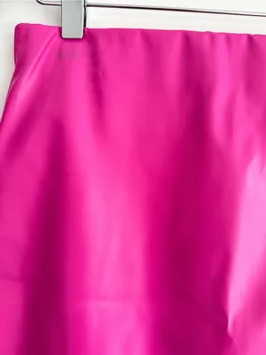 Bright Pink Faux Leather Mini Skirt NWT Size M thumbnail 2