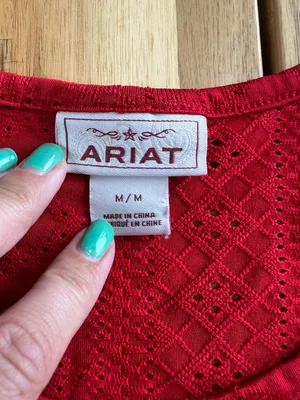 Ariat Smith Silvis Tank Top Red Eyelet Western Sleeveless Blouse Medium thumbnail 2