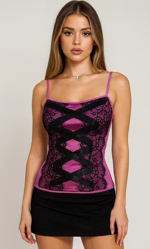 Vintage Victoria’s Secret Y2K Lace Corset Tank Top Large Pink Satin Goth Sexy thumbnail 1