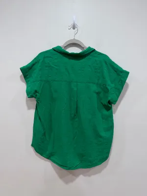 Lucky Brand Green Button Front Blouse Lightweight Textured cotton Top Size thumbnail 7