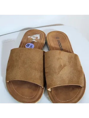 Soda Light Brown Faux Suede Slides Size 8.5 Flaw thumbnail 3