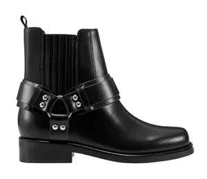 Marc Fisher LTD Black Leather Harness Biker Ankle Boots Silver Studs 6.5 NEW thumbnail 1