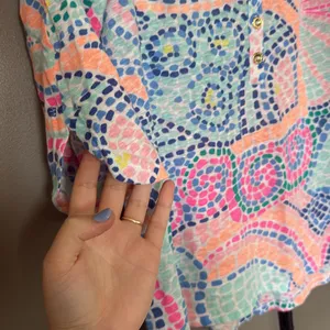 Lilly Pulitzer Womens Egret Tile Wave 100% Linen Henley Tunic Top thumbnail 6