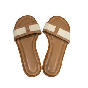 J Crew Slide Sandals Womens 7 Tan Ivory Canvas and Leather Classic Minimalist thumbnail 6