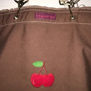 Bungalow 360 Distressed Canvas Tote Bag Brown with Red Cherry Embroidery thumbnail 13