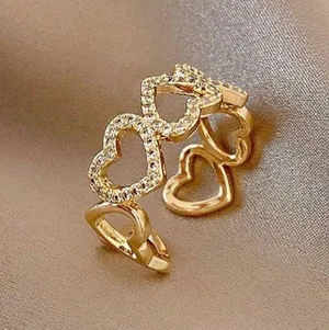 18K Gold Plated Adjustable Heart Open Ring for Women,Love Ring,Statement Ring thumbnail 1