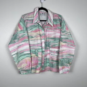 Adidas RYV Women's Marble Windbreaker Jacket‎ Pink Green White Size L thumbnail 2